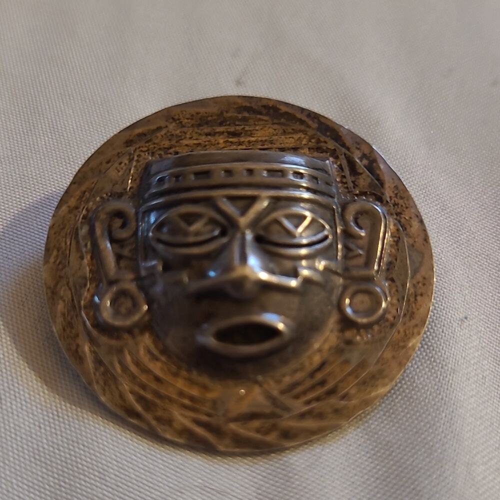 VTG Taxco Mexico Sterling Silver 925 Pre Columbian Aztec Mask Brooch Pendant